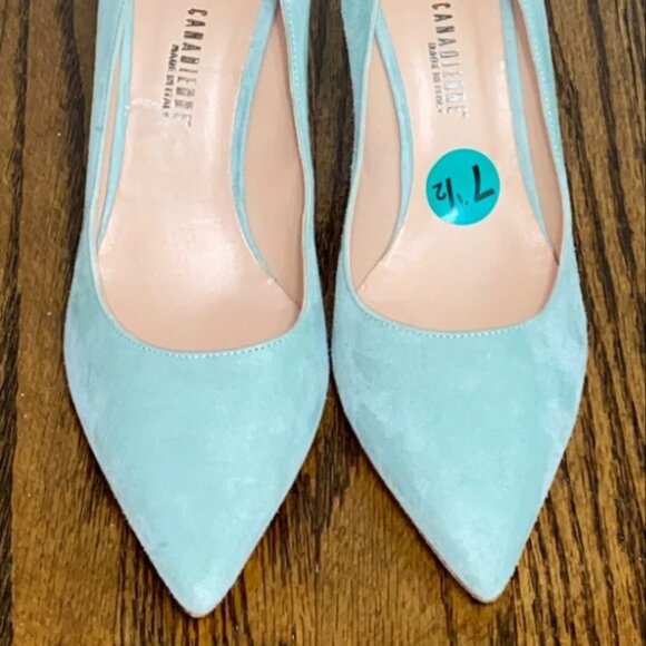 LA CANADIENNE Seafoam Suede Pointed Toe Stiletto Pumps EU 38.5 / US 7.5 - Picture 3 of 11